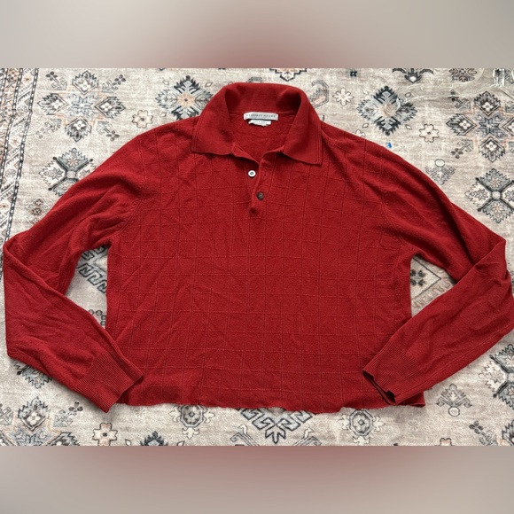 Geoffrey Beene Red Cropped Polo Sweater - Long Sleeve - Textured Knit - Size M - Picture 2 of 6